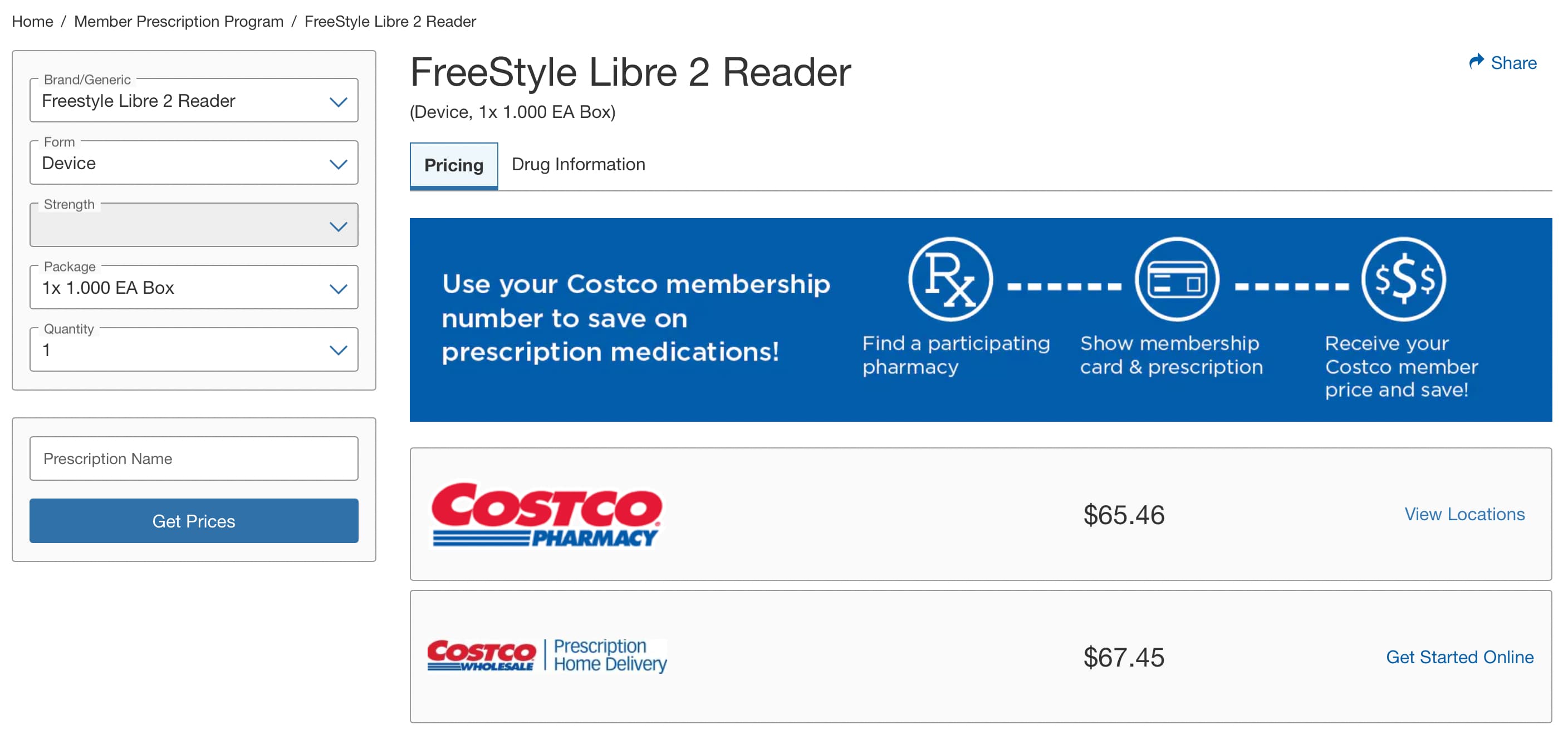 Costco Member Prescription Program Screenshot